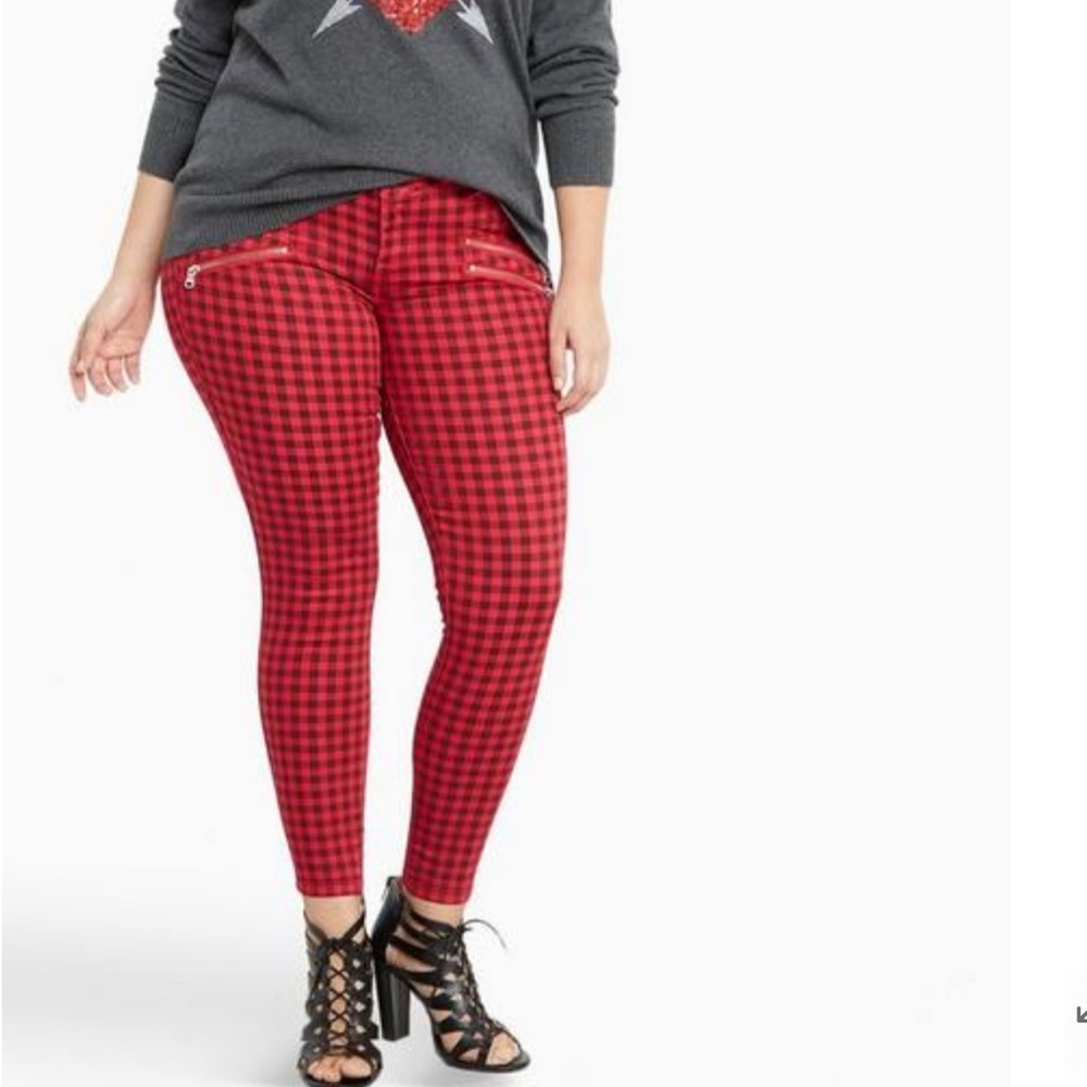 Torrid Multi Zip Jeggings - Red Check Print- Size 18R